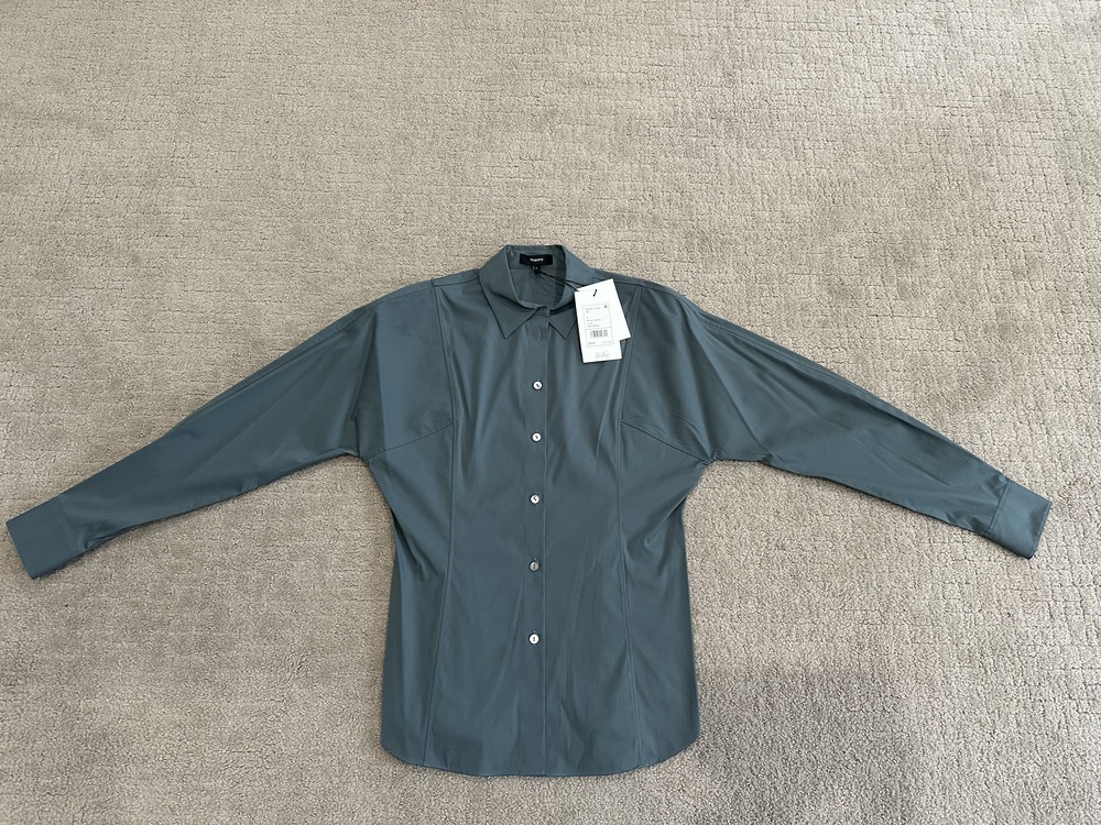 NWT Theory Seam Cinch Shirt - Blue Granite (Size P)